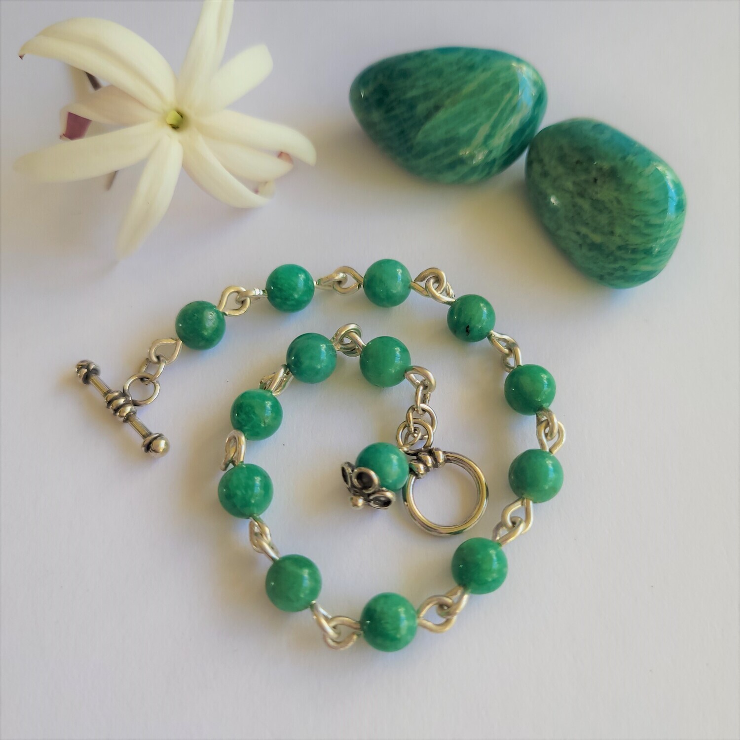 Amazonite and Sterling Silver Linked Bracelet