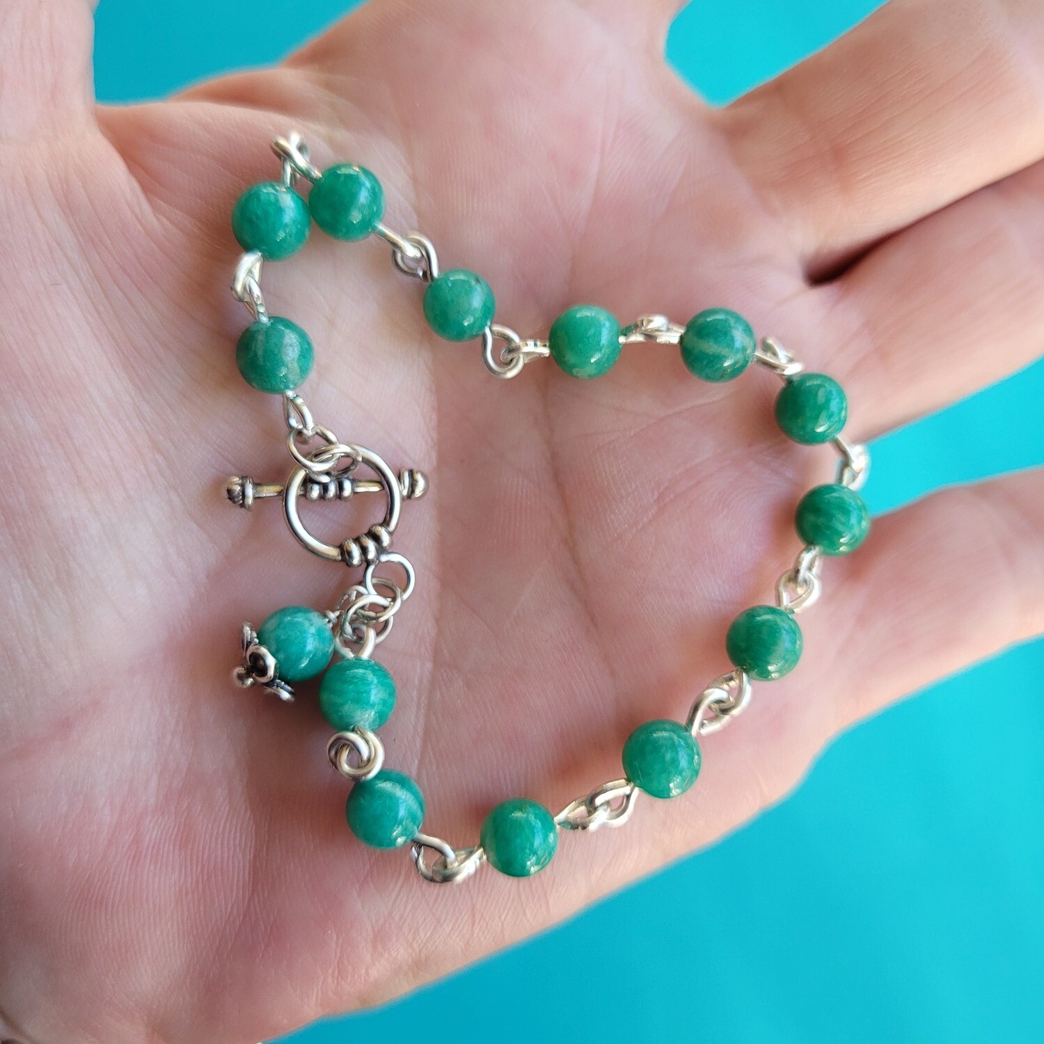 Amazonite and Sterling Silver Linked Bracelet