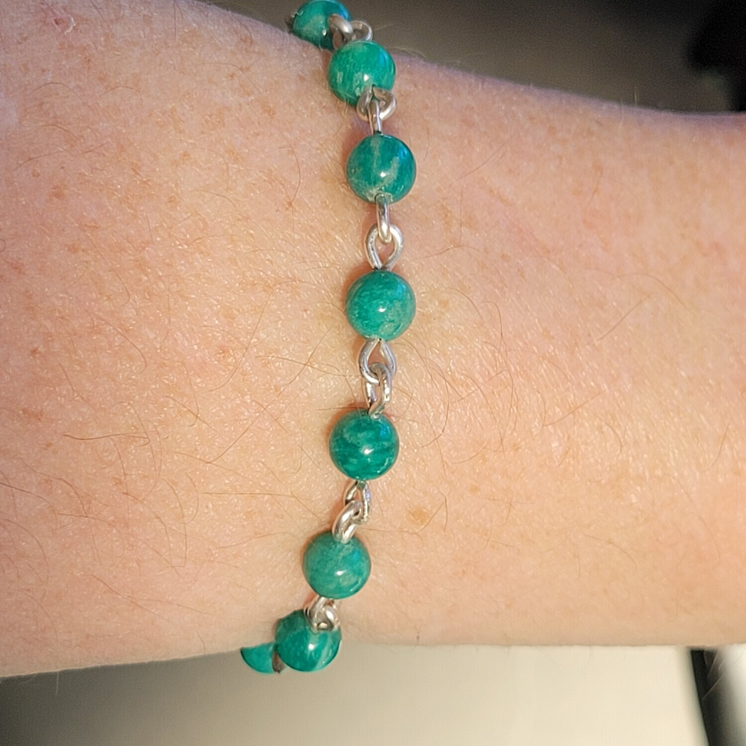 Amazonite and Sterling Silver Linked Bracelet