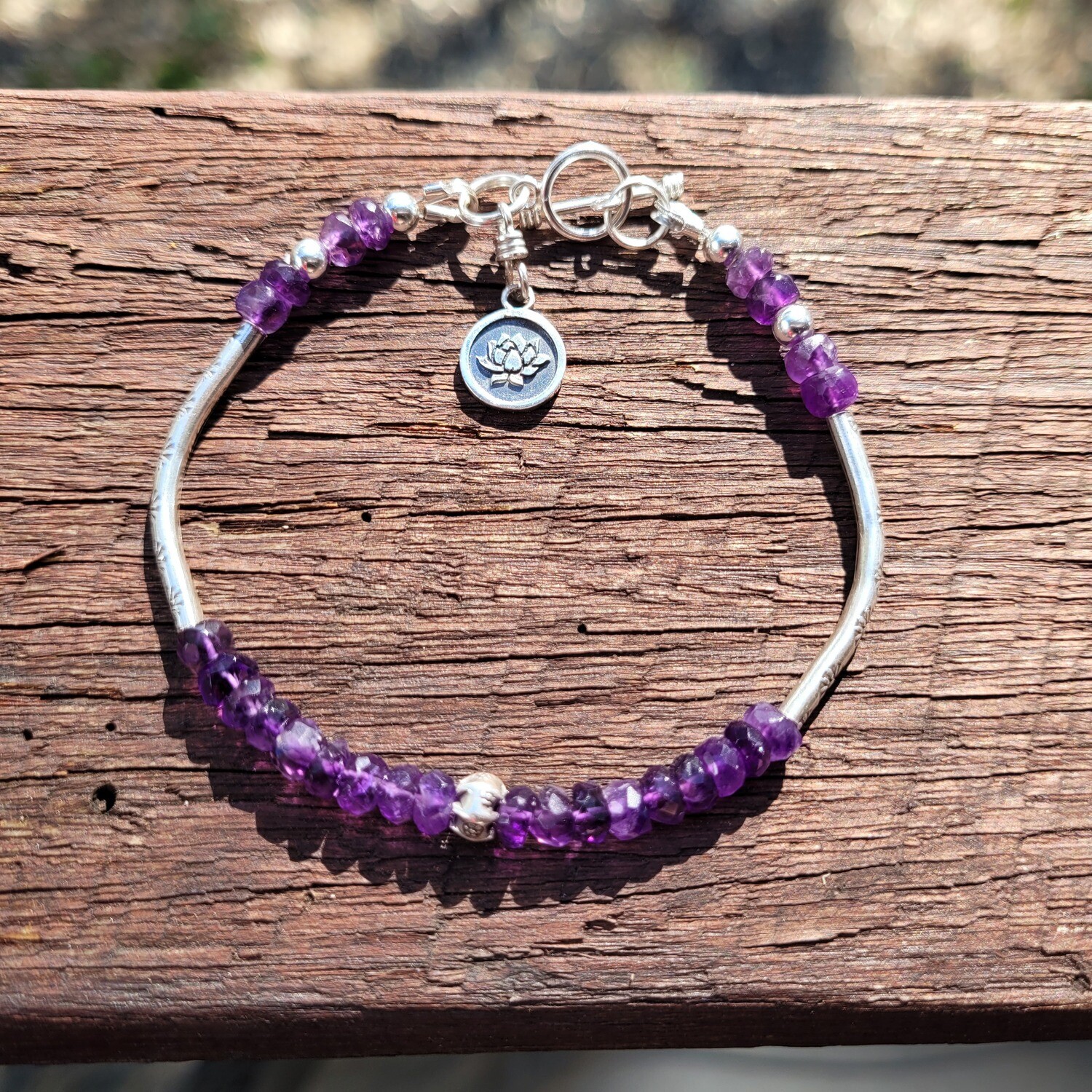 Amethyst and Sterling Silver Lotus Bracelet