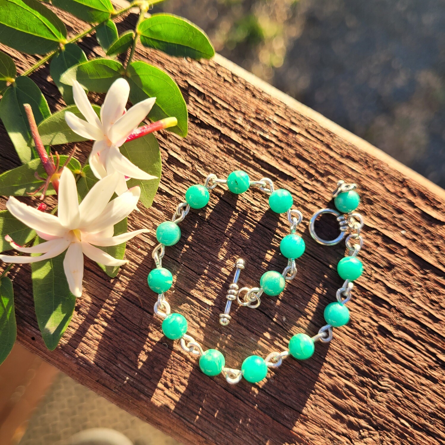 Amazonite and Sterling Silver Linked Bracelet
