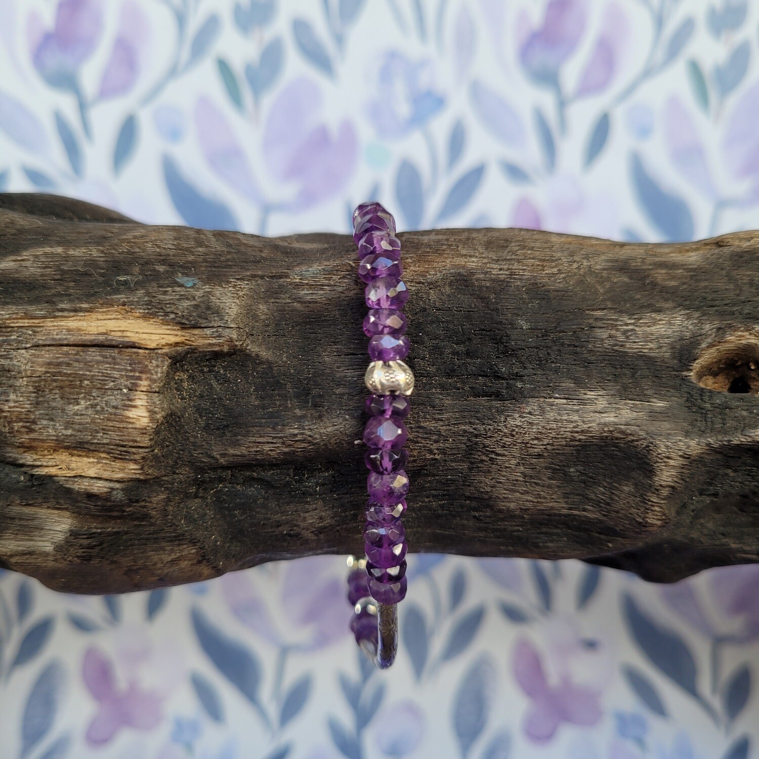 Amethyst and Sterling Silver Lotus Bracelet