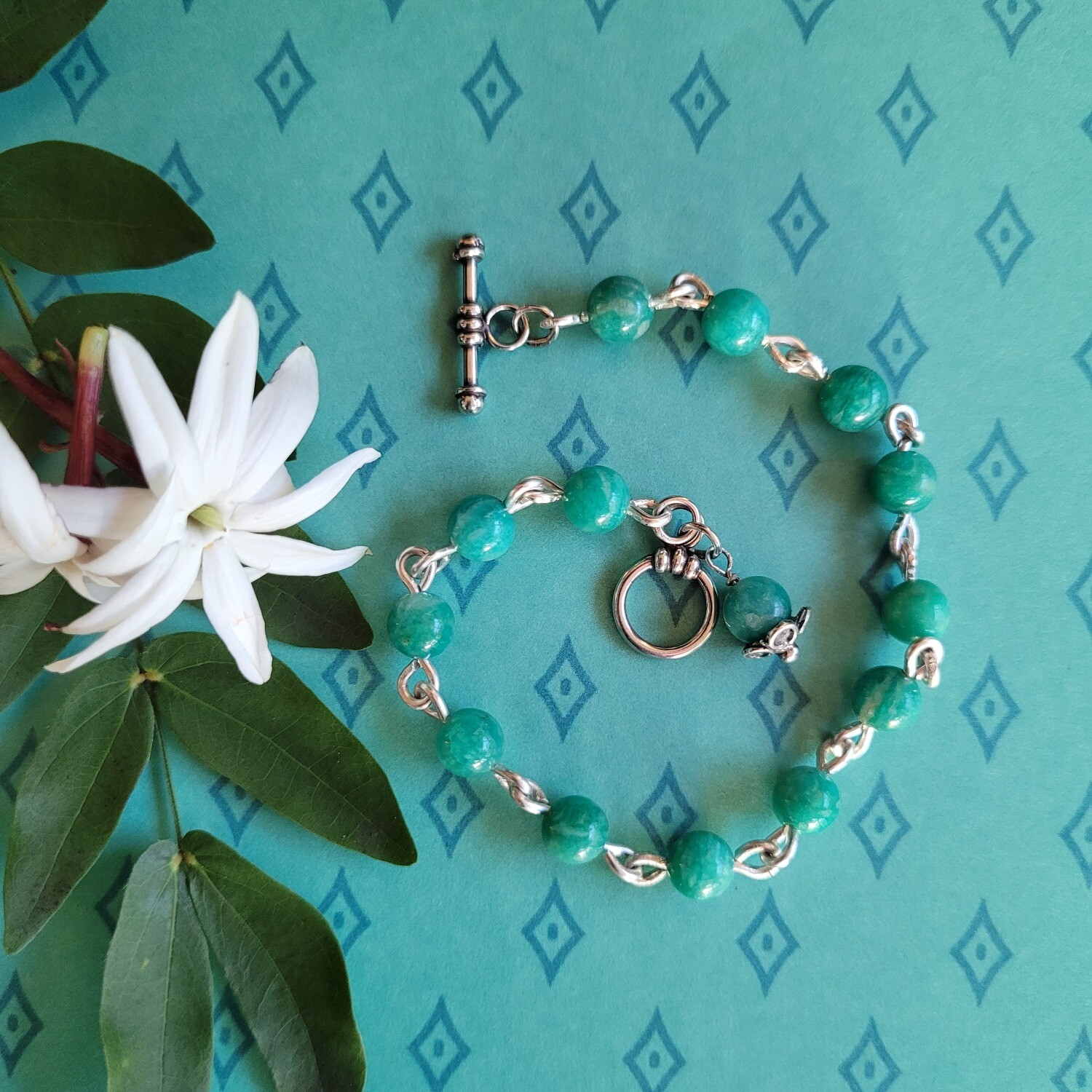 Amazonite and Sterling Silver Linked Bracelet