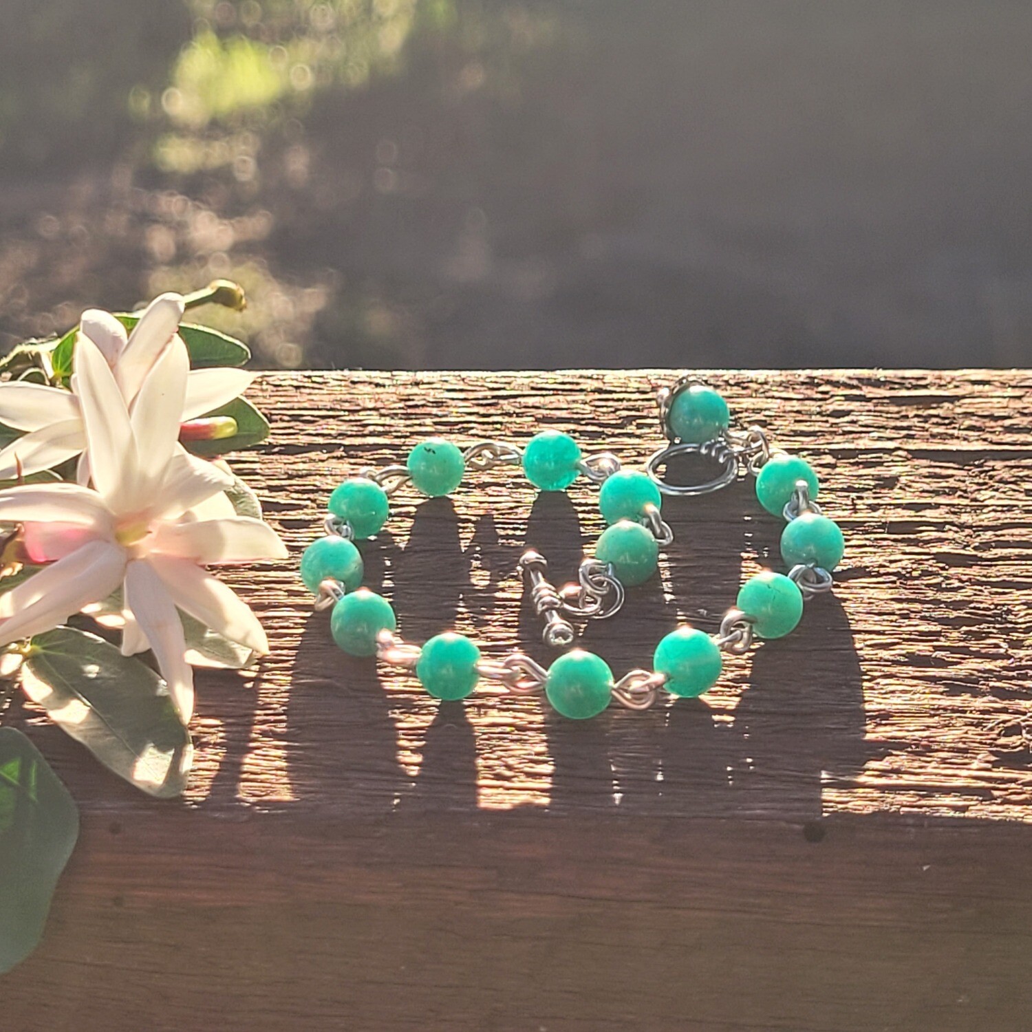 Amazonite and Sterling Silver Linked Bracelet
