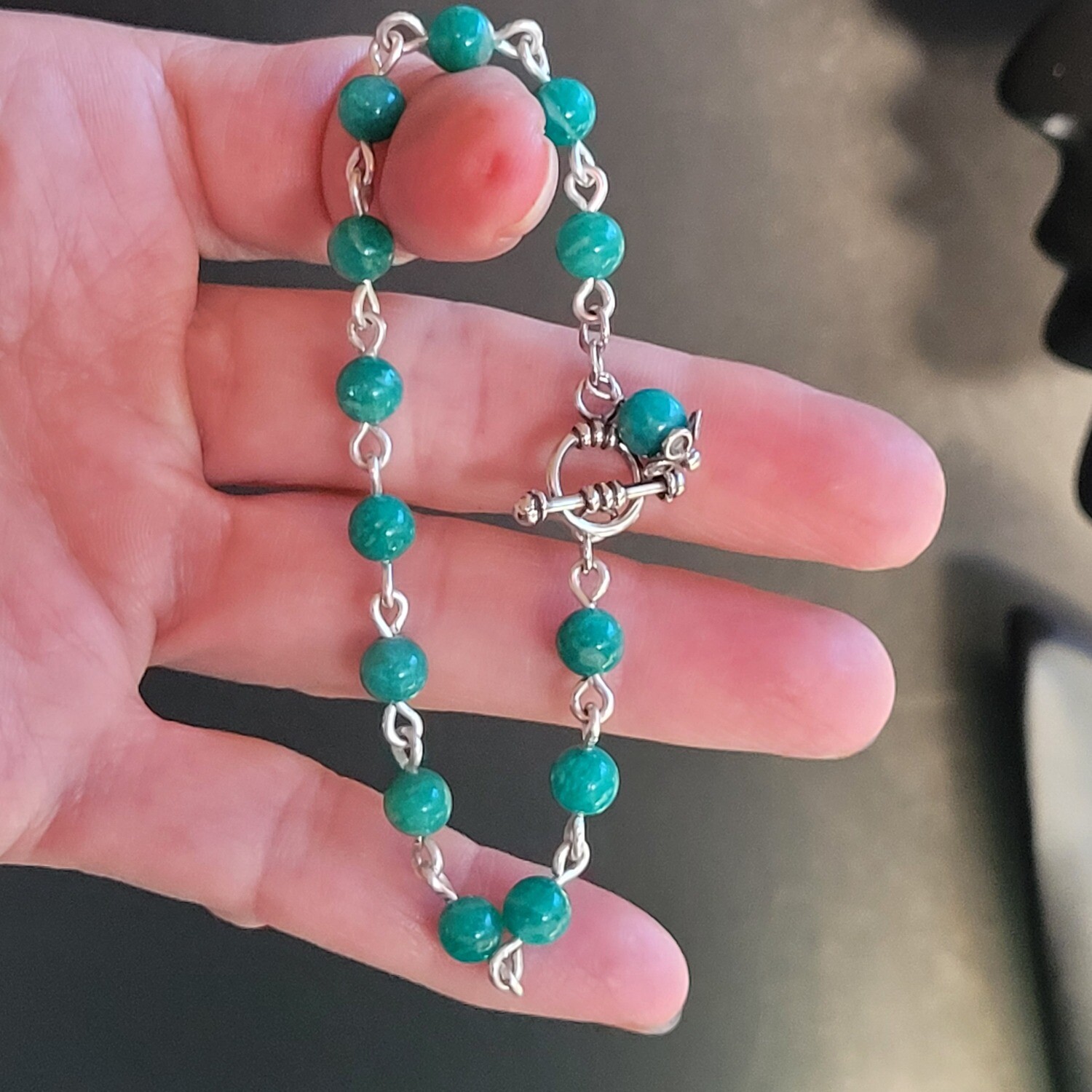 Amazonite and Sterling Silver Linked Bracelet
