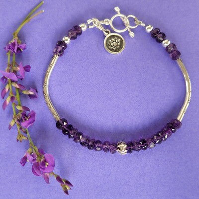 Amethyst and Sterling Silver Lotus Bracelet