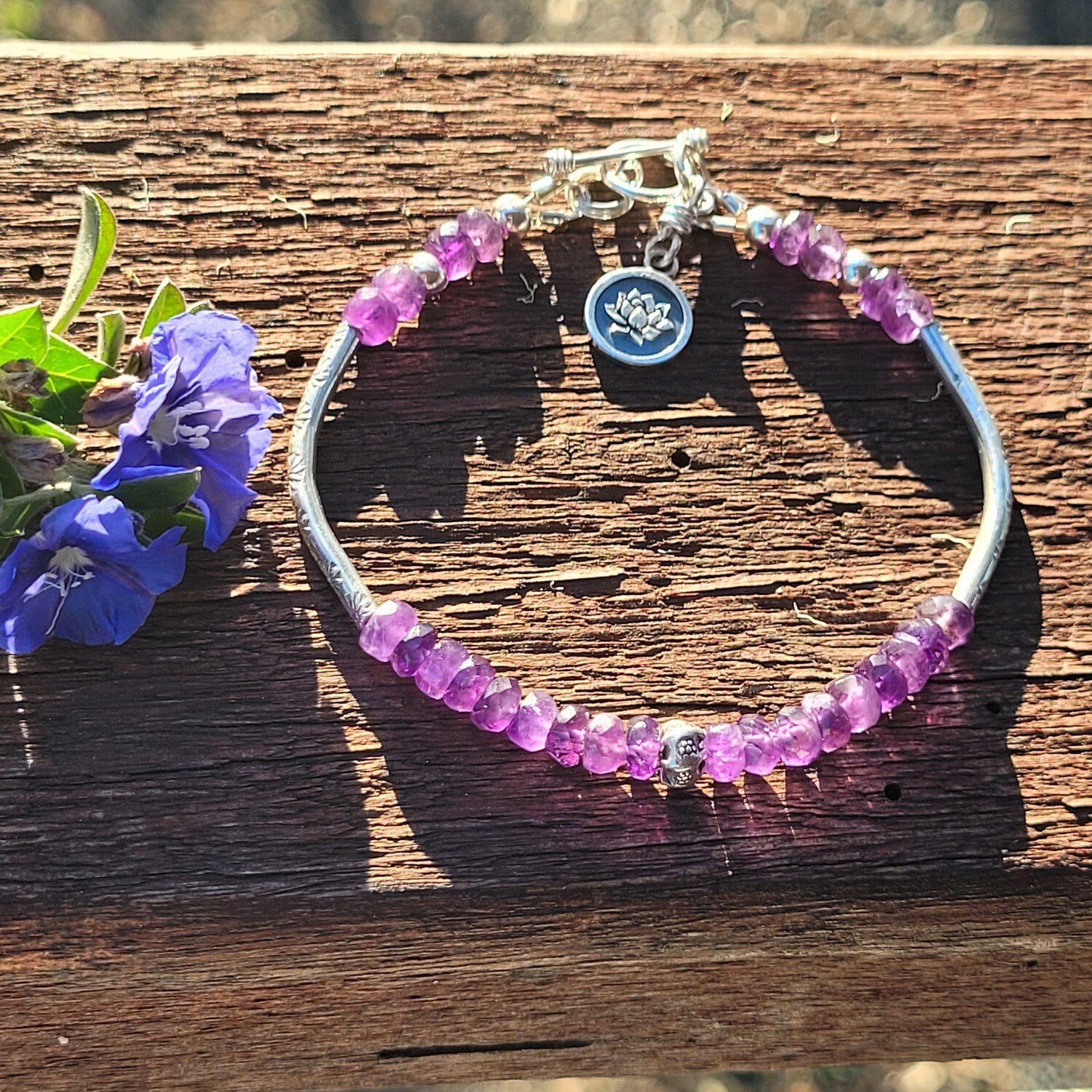 Amethyst and Sterling Silver Lotus Bracelet