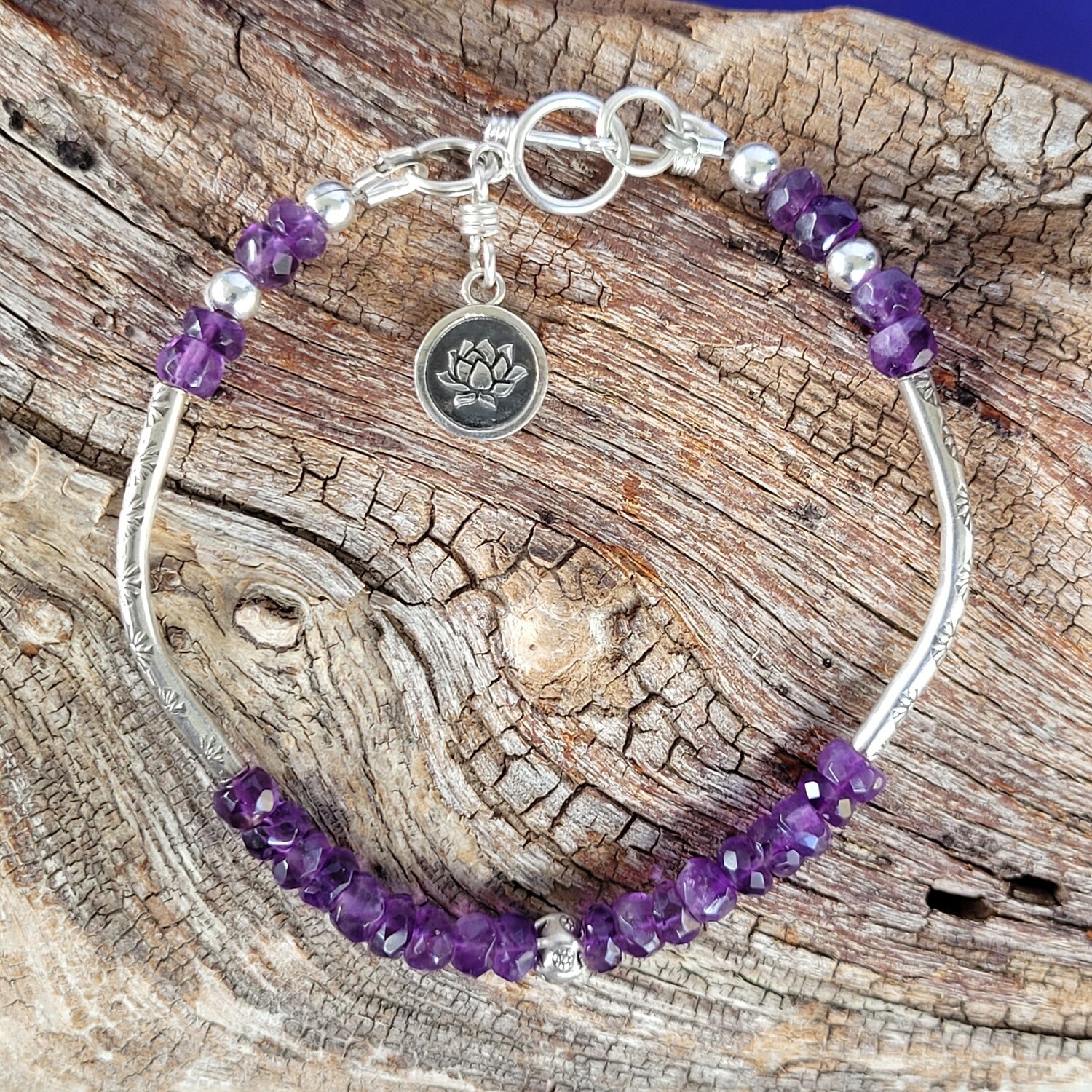 Amethyst and Sterling Silver Lotus Bracelet