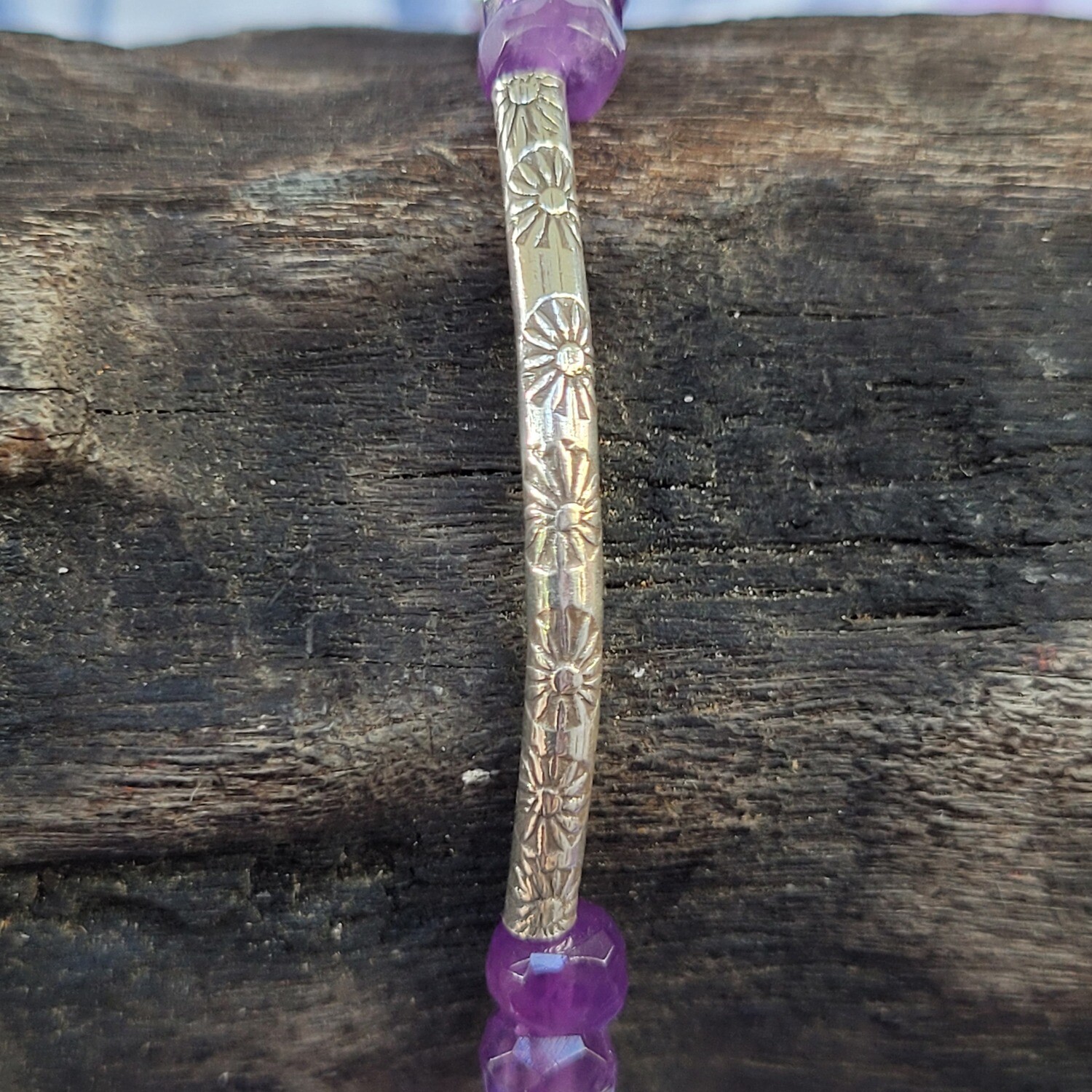 Amethyst and Sterling Silver Lotus Bracelet