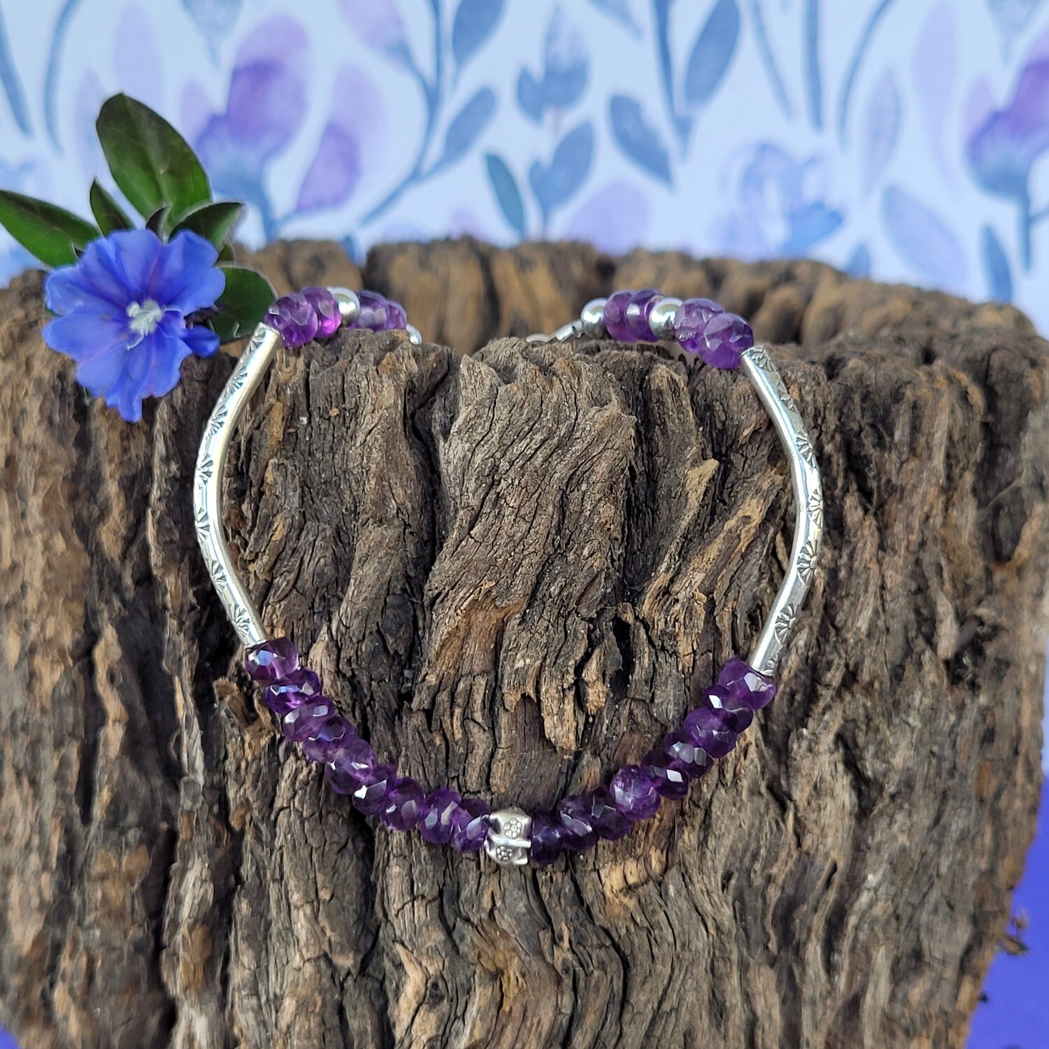 Amethyst and Sterling Silver Lotus Bracelet