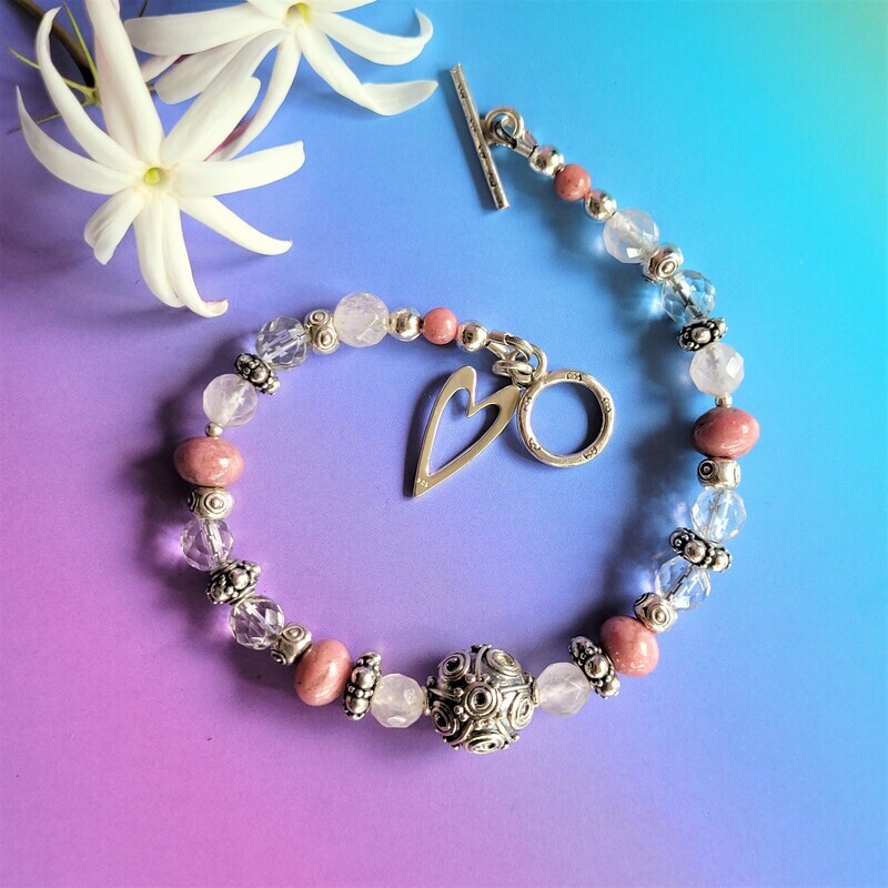 Rose Quartz, Clear Quartz, Rhodinite and Sterling Silver Love Bracelet