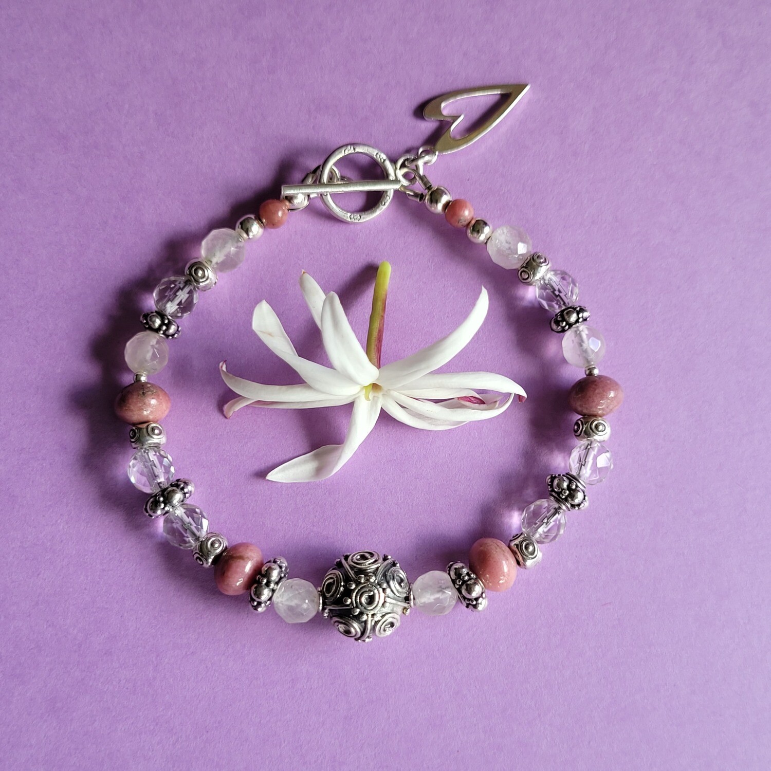 Rose Quartz, Clear Quartz, Rhodinite and Sterling Silver Love Bracelet