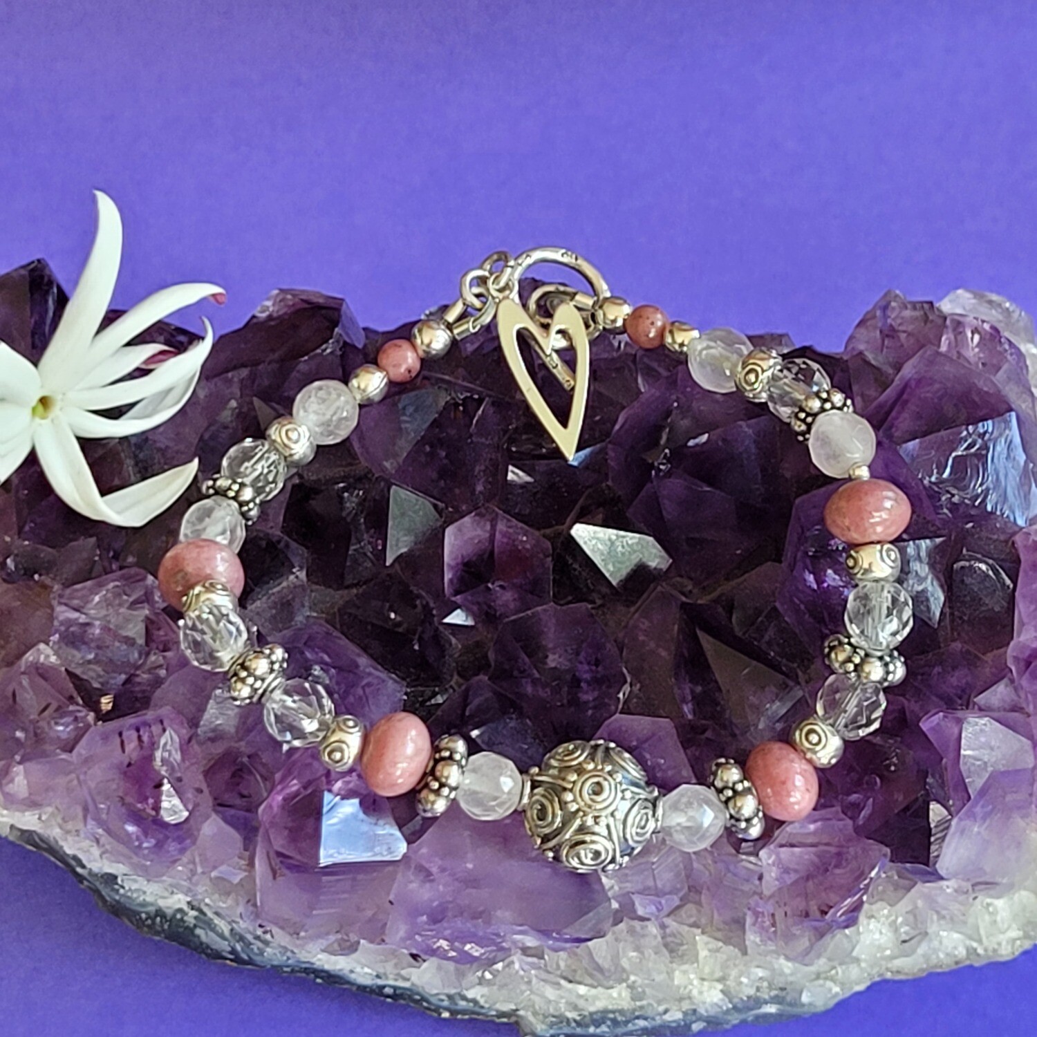 Rose Quartz, Clear Quartz, Rhodinite and Sterling Silver Love Bracelet