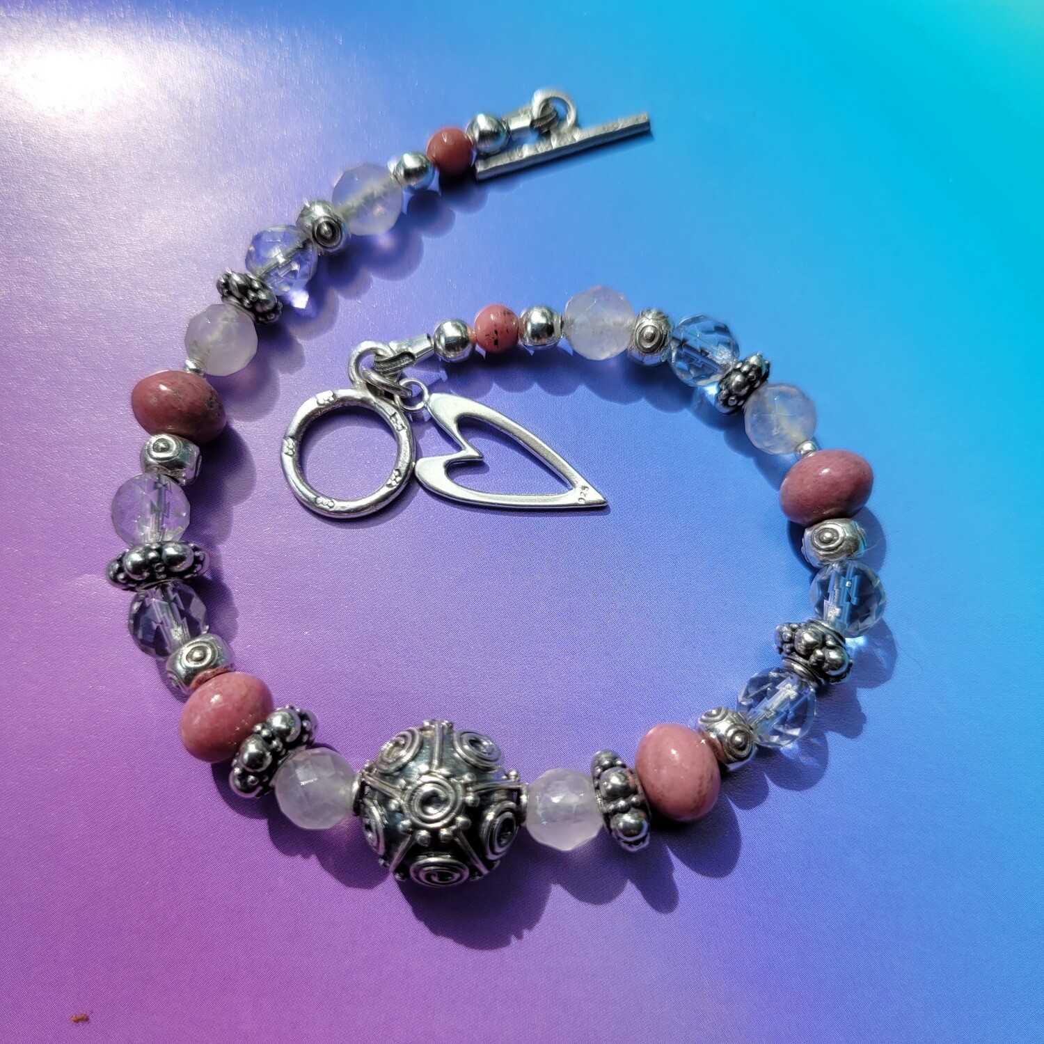 Rose Quartz, Clear Quartz, Rhodinite and Sterling Silver Love Bracelet