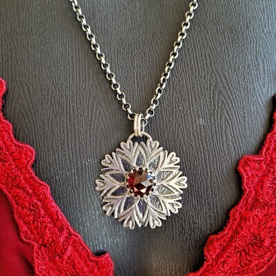 &#39;Heart Mandala&#39; Sterling Silver Etched Pendant