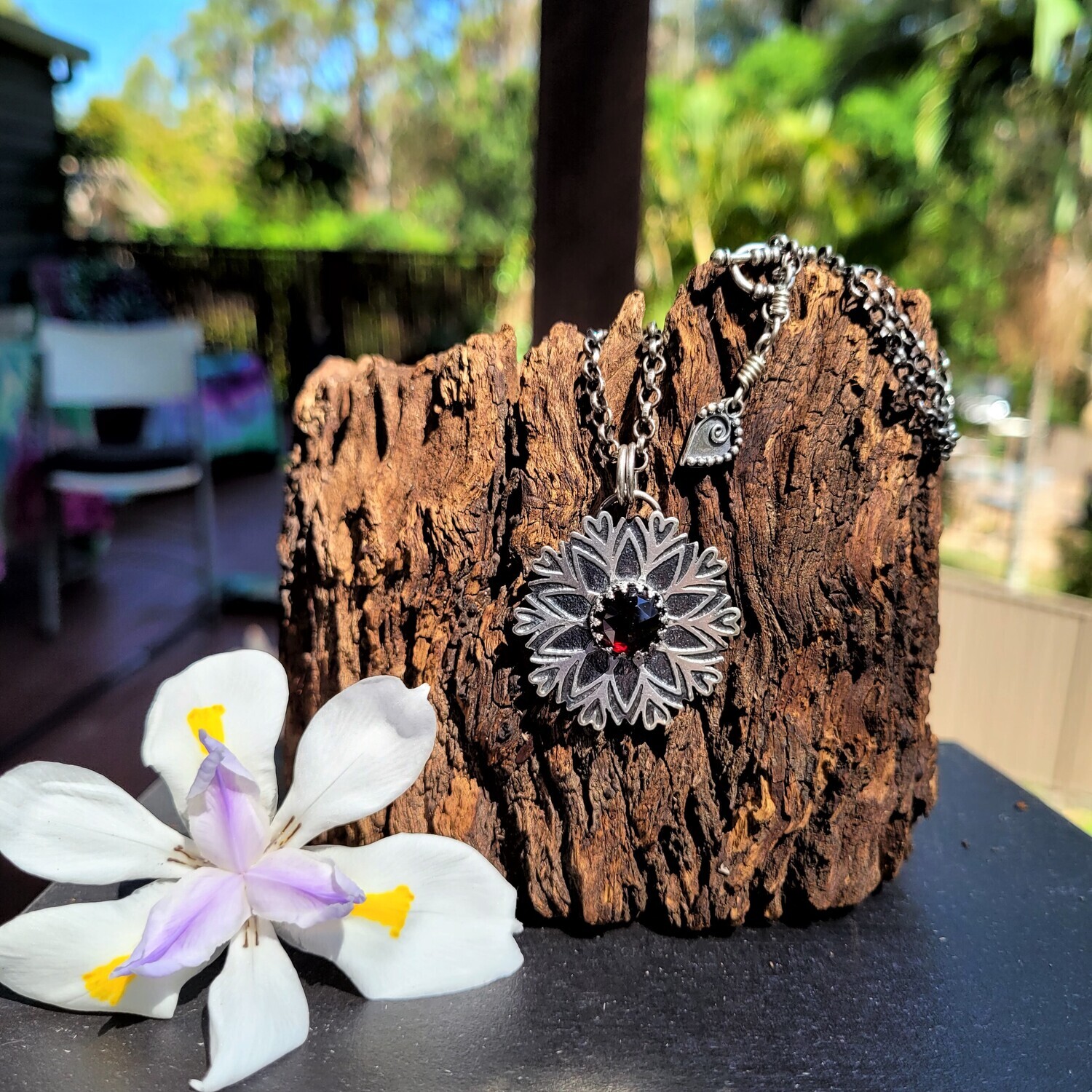 &#39;Heart Mandala&#39; Sterling Silver Etched Pendant