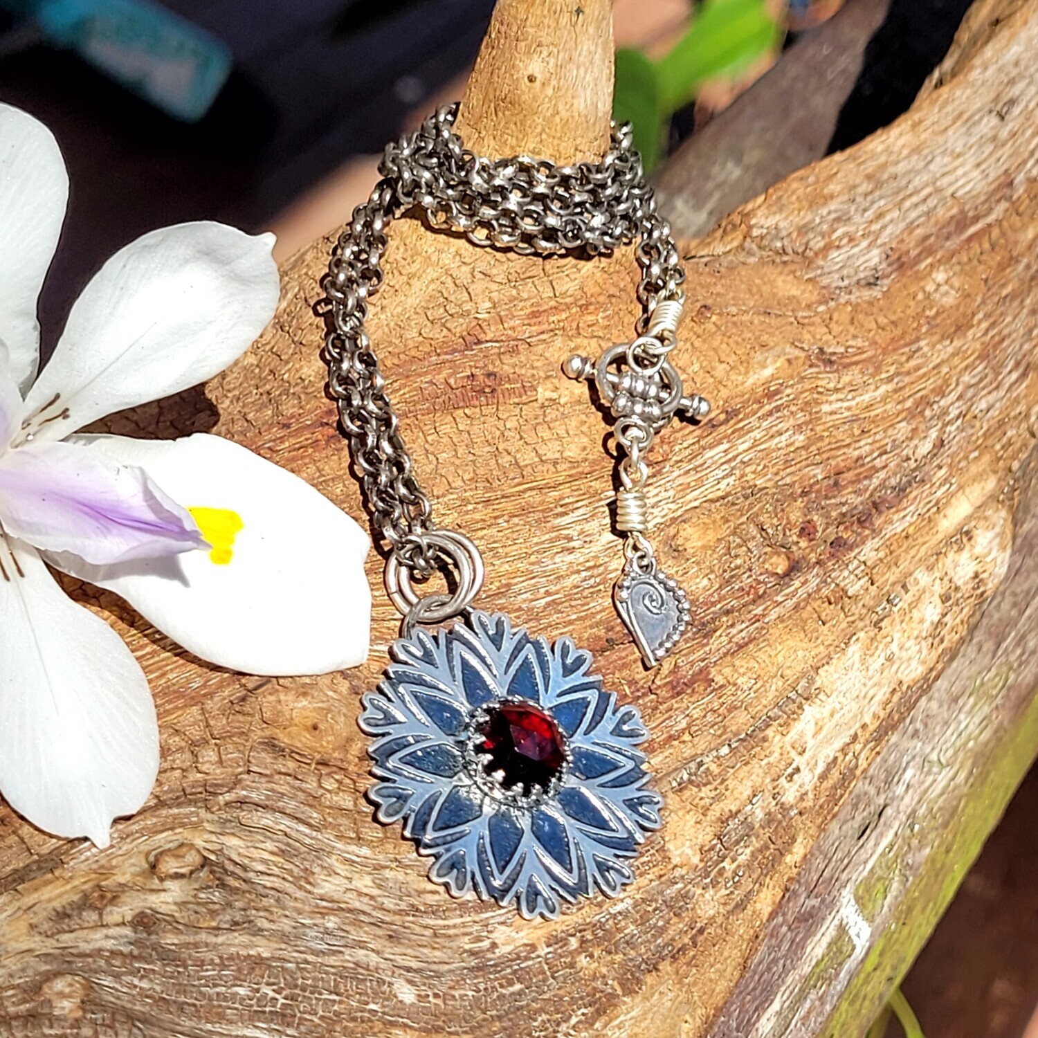 &#39;Heart Mandala&#39; Sterling Silver Etched Pendant