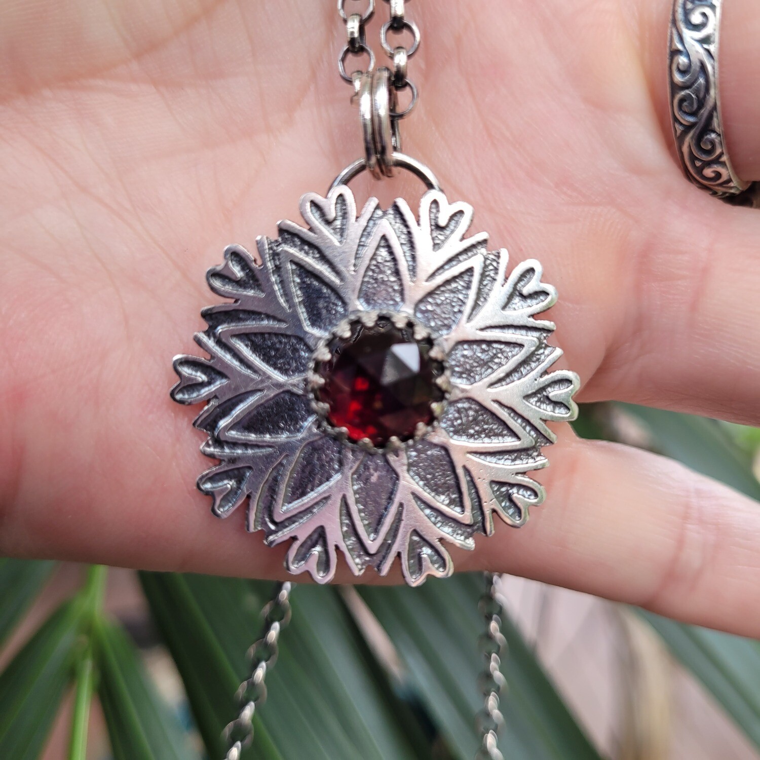 &#39;Heart Mandala&#39; Sterling Silver Etched Pendant
