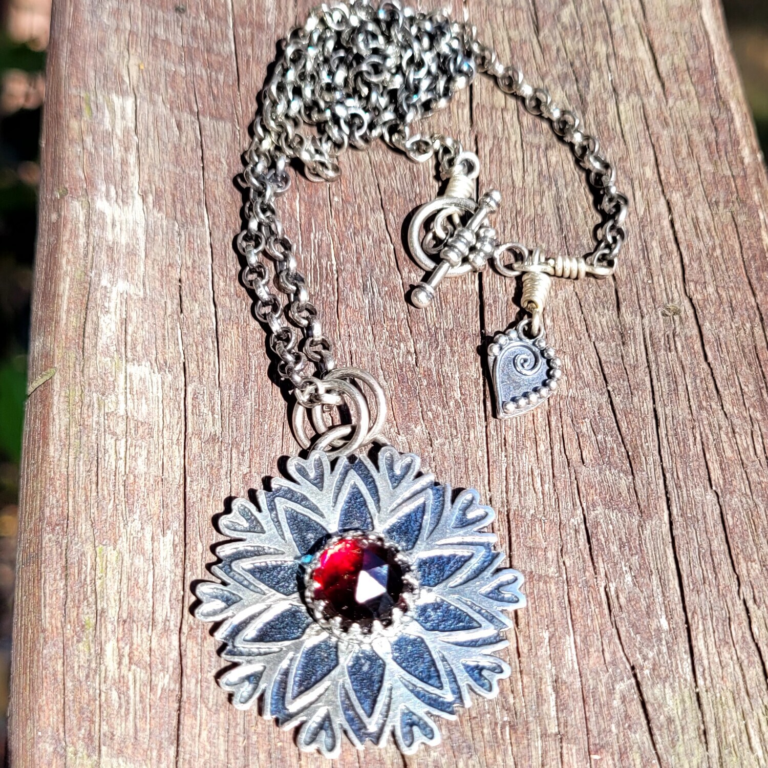 &#39;Heart Mandala&#39; Sterling Silver Etched Pendant
