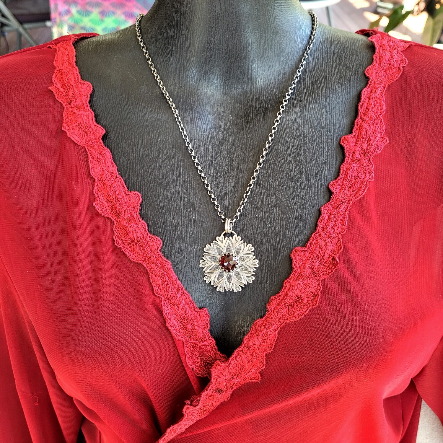&#39;Heart Mandala&#39; Sterling Silver Etched Pendant