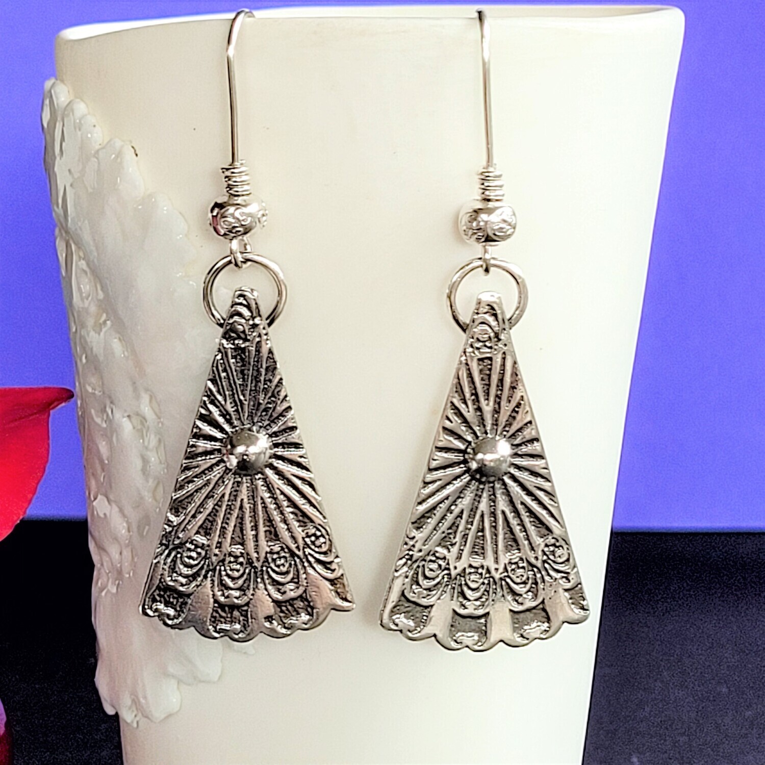 &#39;Buddha Mandala&#39; Etched Sterling Silver Earrings 