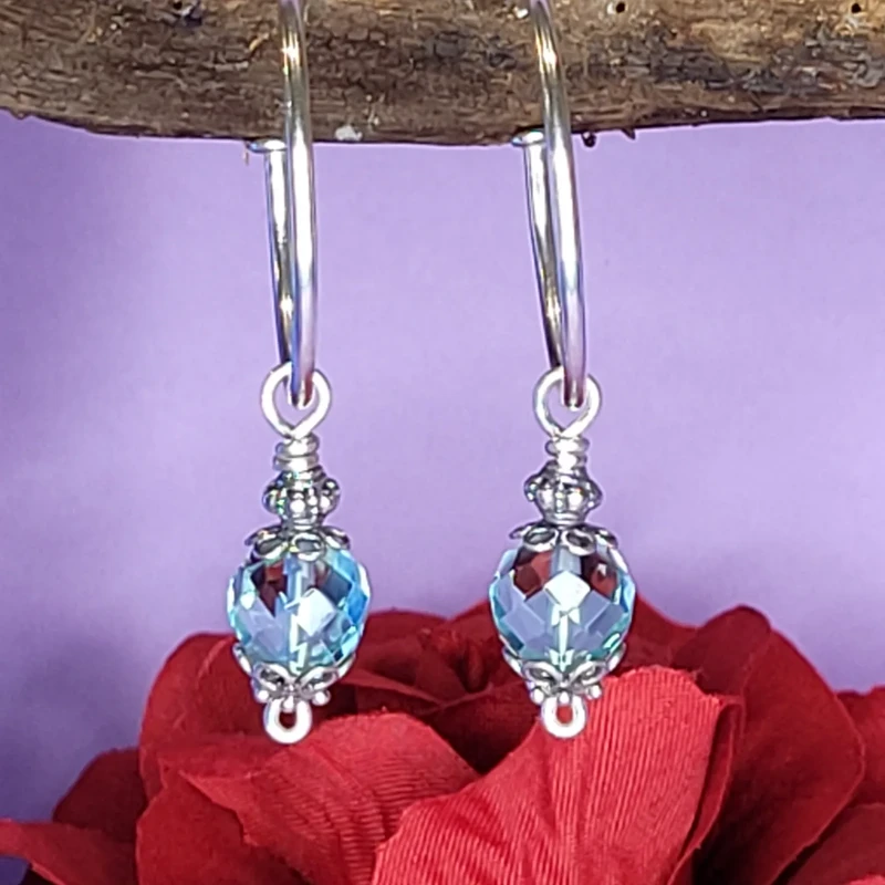 Aquamarine and Sterling Silver Charms for Hoops