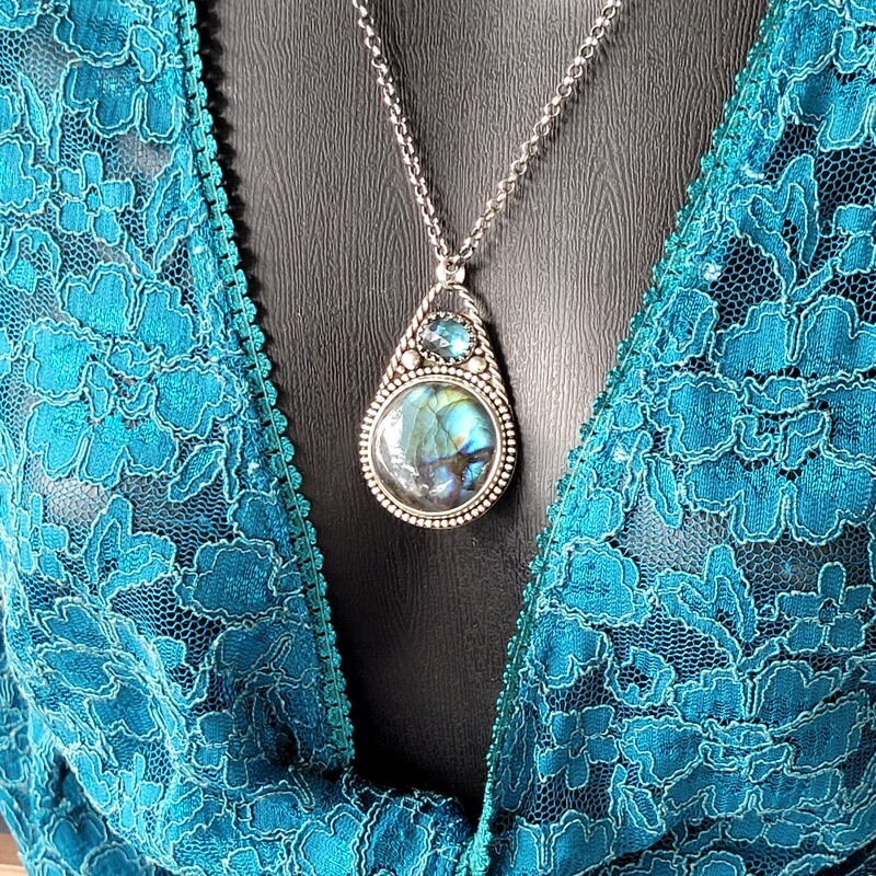 &#39;Blue Moon&#39; Labradorite and London Blue Topaz Pendant