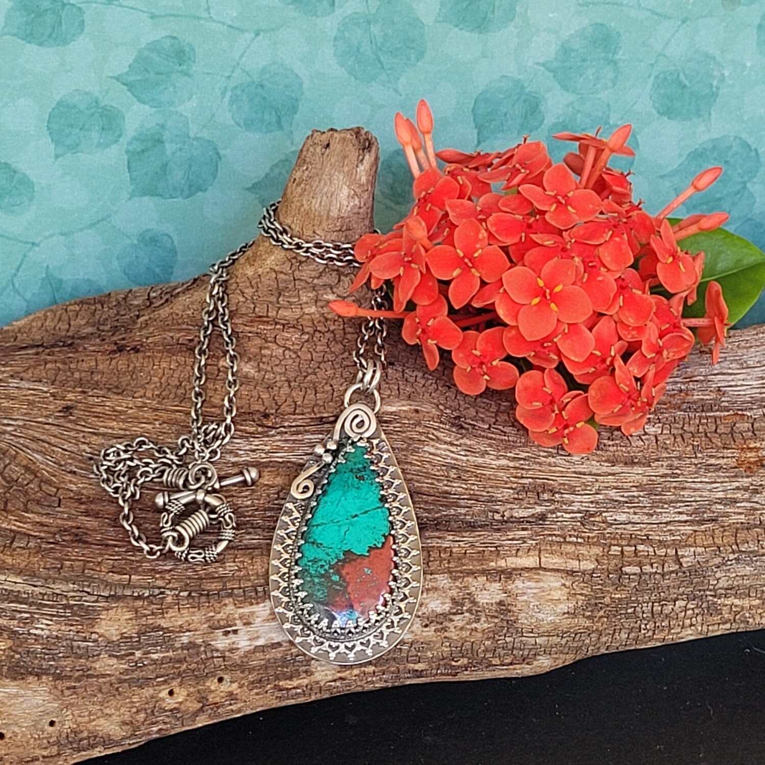Sonara Sunrise Chrysocolla and Sterling Silver Pendant