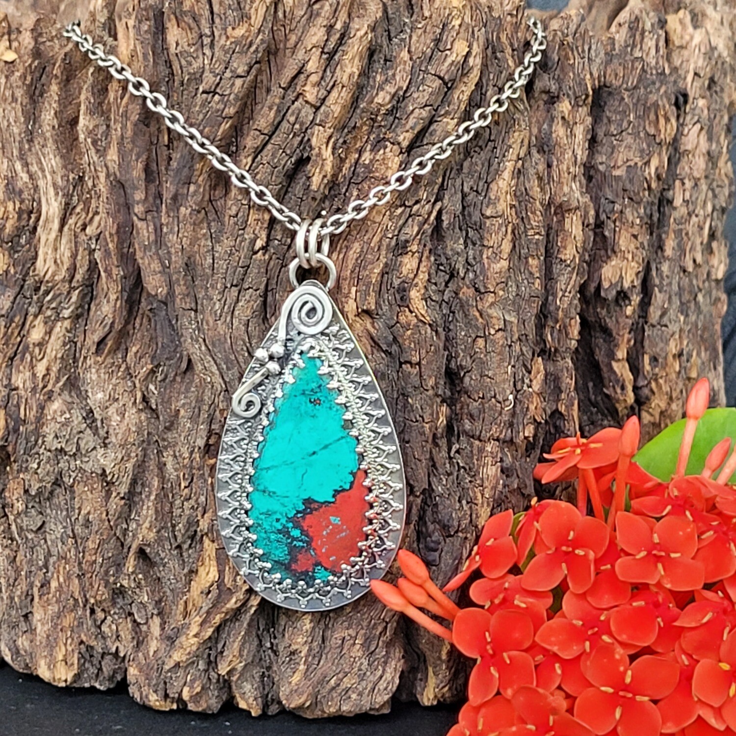 Sonara Sunrise Chrysocolla and Sterling Silver Pendant