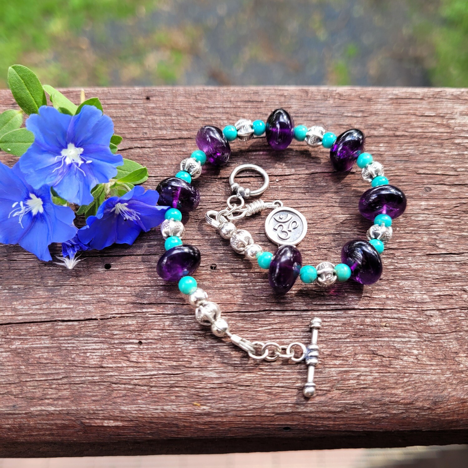 Amethyst, Turquoise and Sterling Silver Bracelet