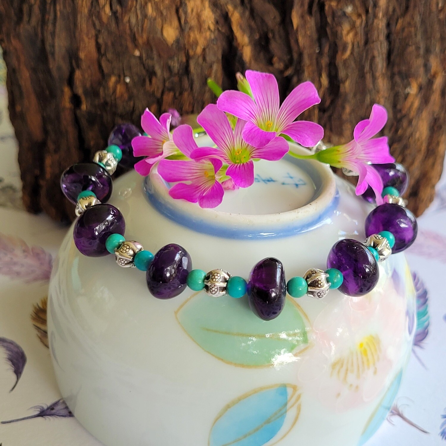 Amethyst, Turquoise and Sterling Silver Bracelet