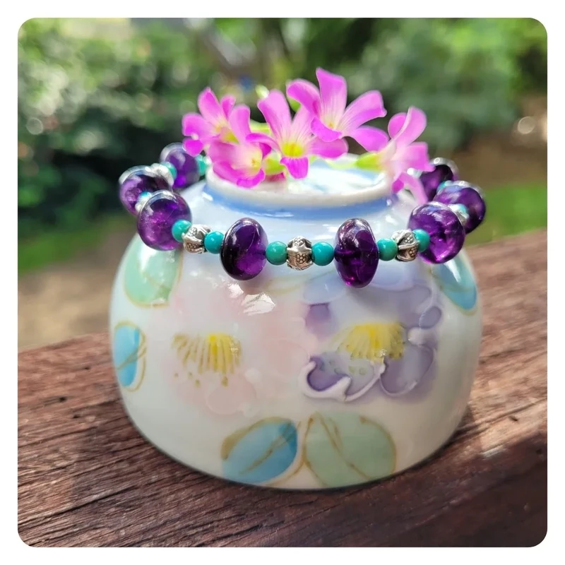 Amethyst, Turquoise and Sterling Silver Bracelet