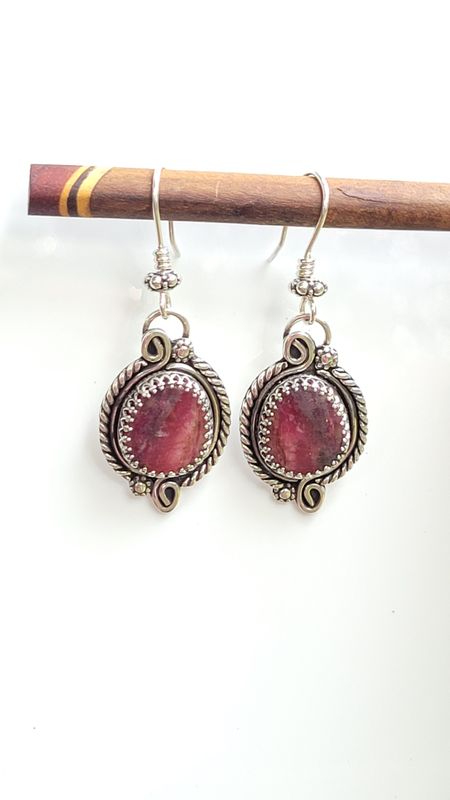 &#39;Crimson Glow&#39; Australian Rhodinite and Sterling Silver Earrings