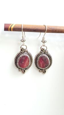 &#39;Crimson Glow&#39; Australian Rhodinite and Sterling Silver Earrings