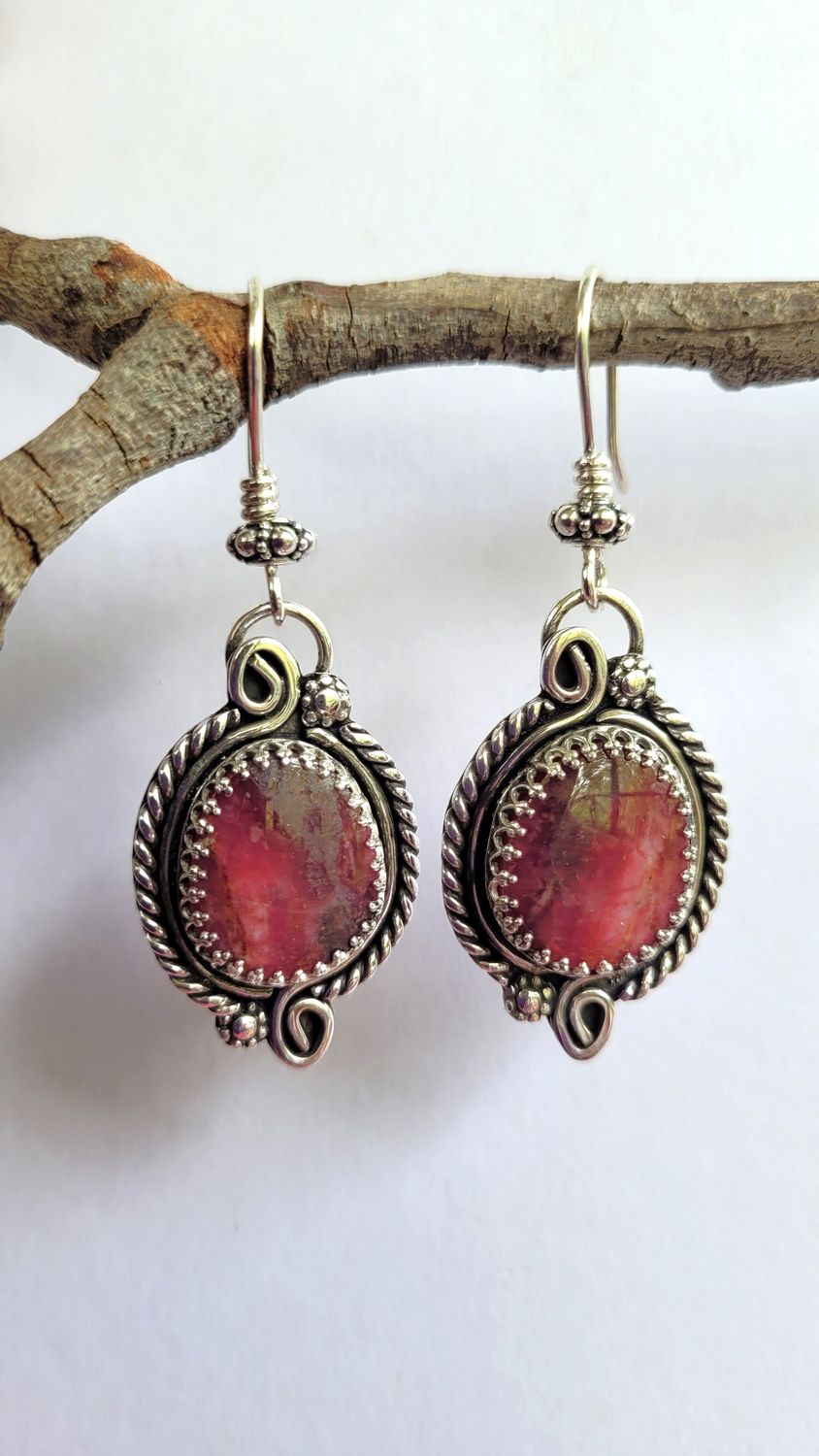 &#39;Crimson Glow&#39; Australian Rhodinite and Sterling Silver Earrings