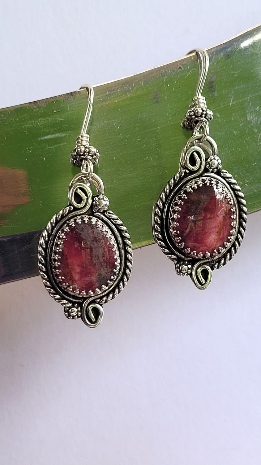 &#39;Crimson Glow&#39; Australian Rhodinite and Sterling Silver Earrings
