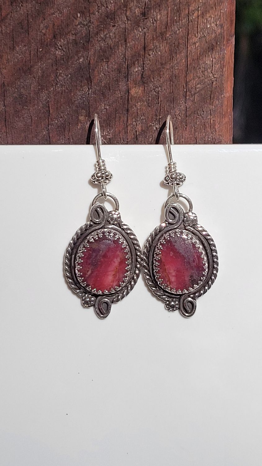 &#39;Crimson Glow&#39; Australian Rhodinite and Sterling Silver Earrings