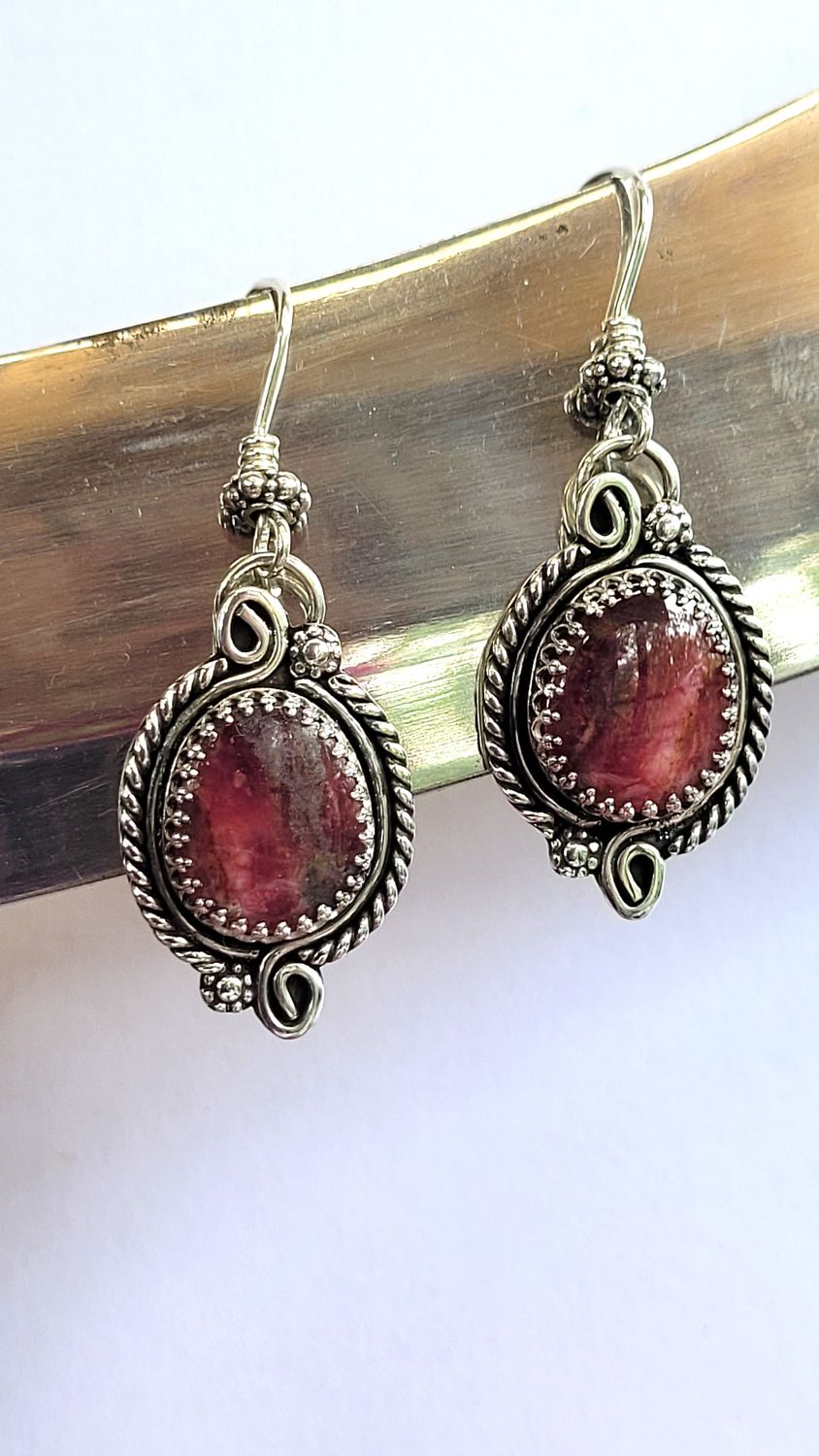 &#39;Crimson Glow&#39; Australian Rhodinite and Sterling Silver Earrings