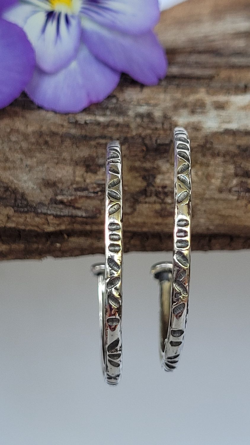 &#39;Tribal Vibe&#39; Sterling Silver Hoop Earrings