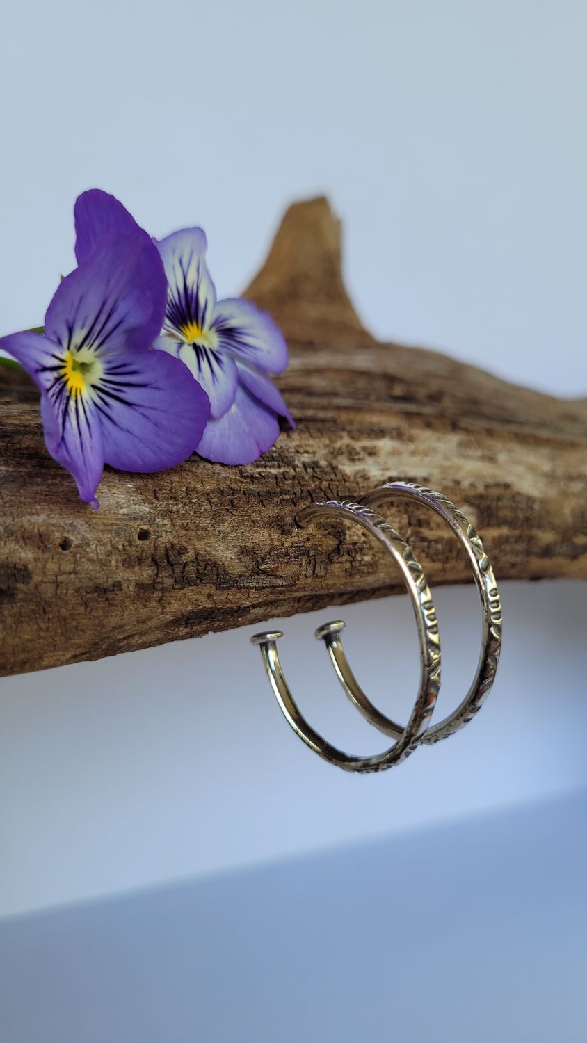&#39;Tribal Vibe&#39; Sterling Silver Hoop Earrings