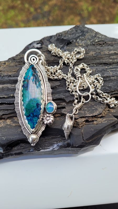 &#39;Mermaids Treasure&#39; Shattuckite and Opal Pendant