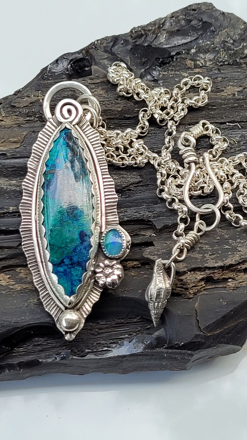 &#39;Mermaids Treasure&#39; Shattuckite and Opal Pendant