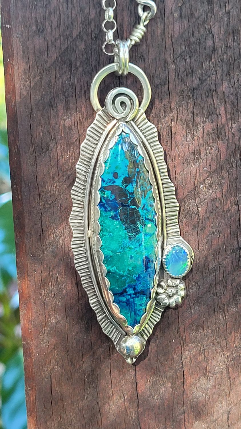 &#39;Mermaids Treasure&#39; Shattuckite and Opal Pendant