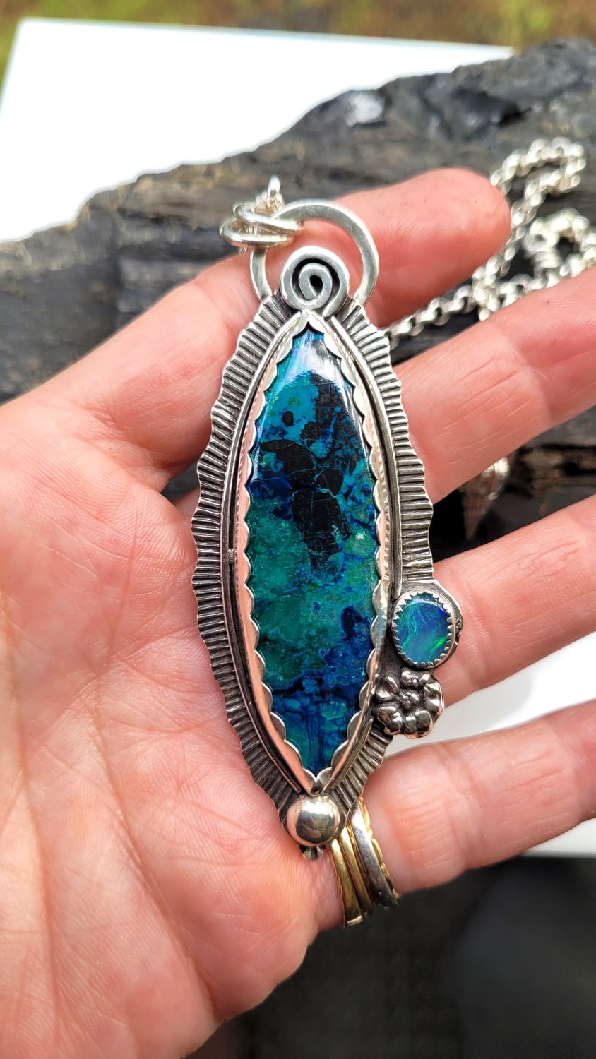 &#39;Mermaids Treasure&#39; Shattuckite and Opal Pendant