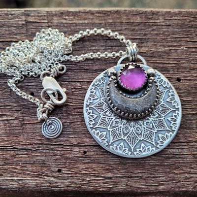 Amethyst &amp; Grey Sunstone &#39;Mandala Moon&#39; Pendant