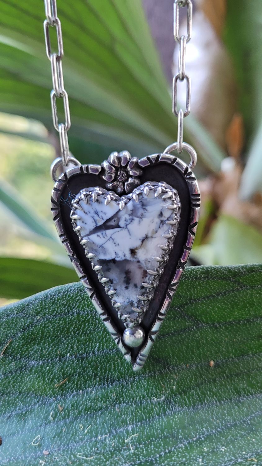 Australian Dendritic Opal Heart Pendant