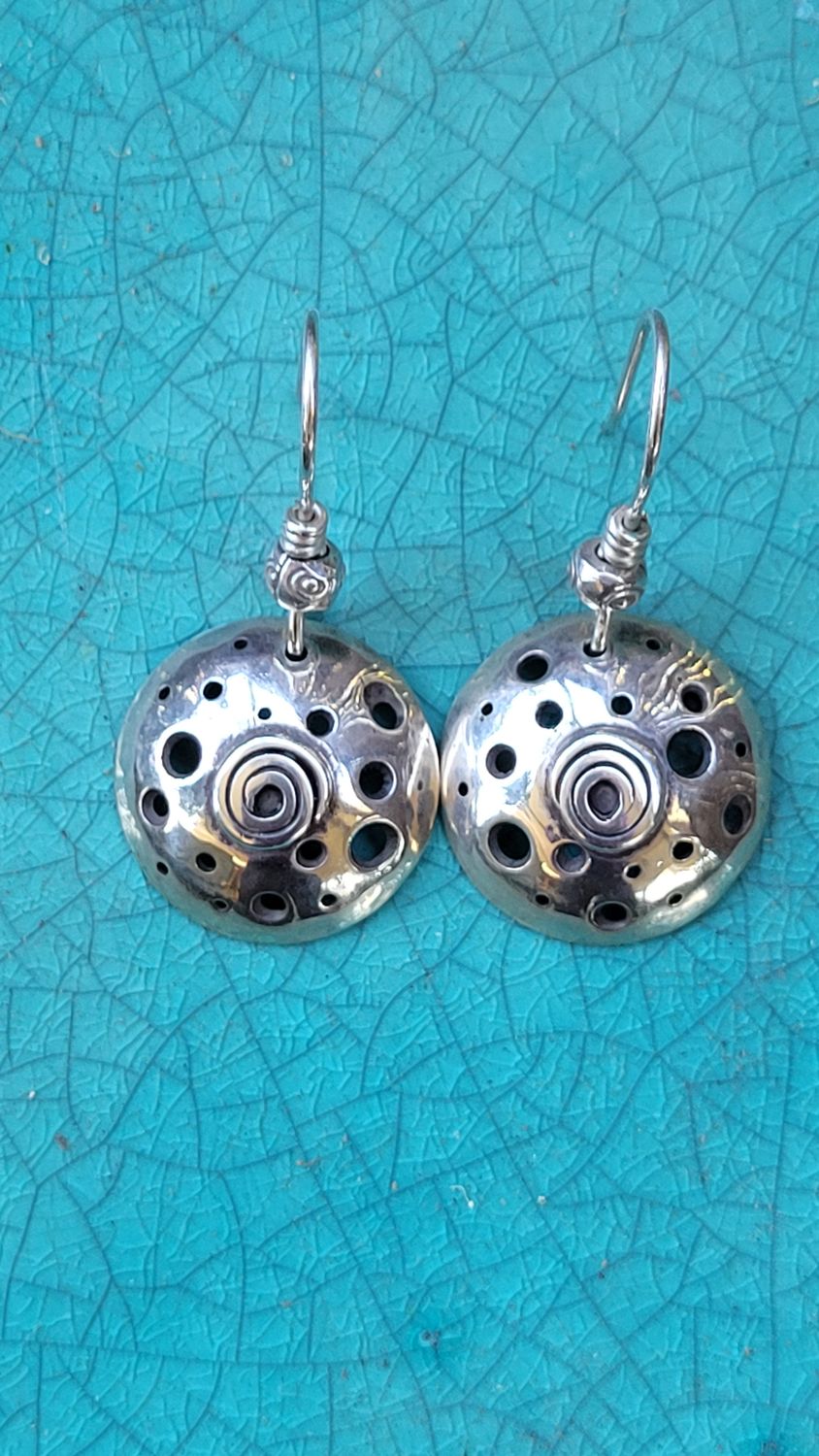 &#39;Holey Domed&#39; Earrings - Sterling Silver Domed Earrings