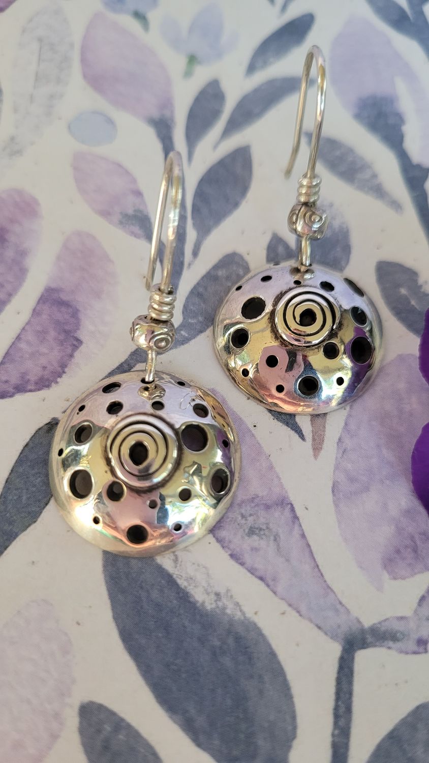 &#39;Holey Domed&#39; Earrings - Sterling Silver Domed Earrings