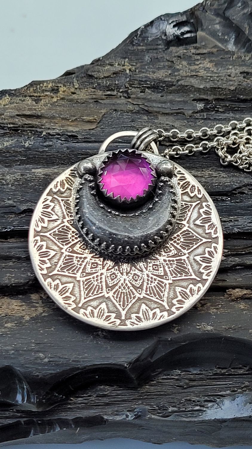 Amethyst &amp; Grey Sunstone &#39;Mandala Moon&#39; Pendant