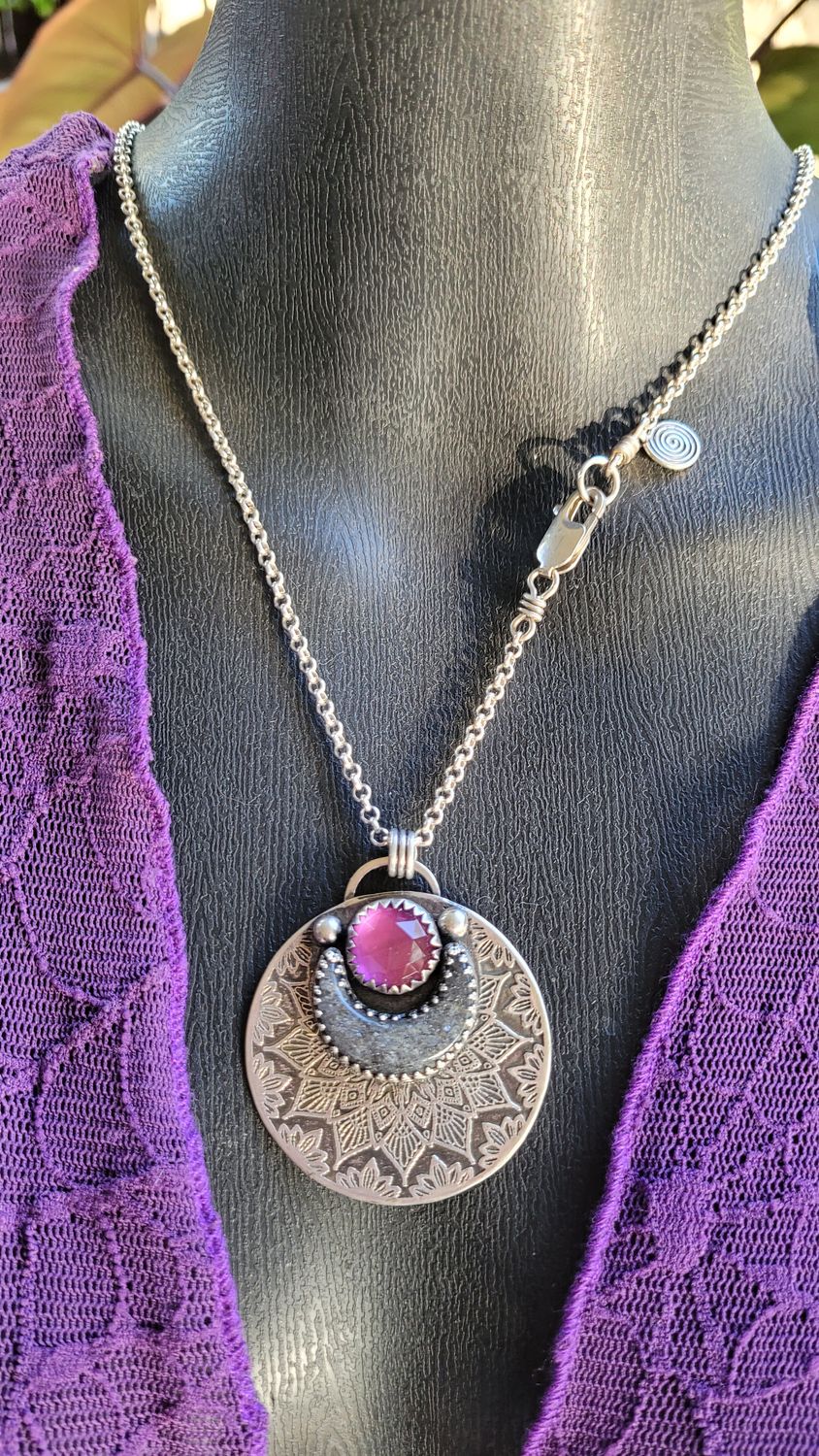 Amethyst &amp; Grey Sunstone &#39;Mandala Moon&#39; Pendant